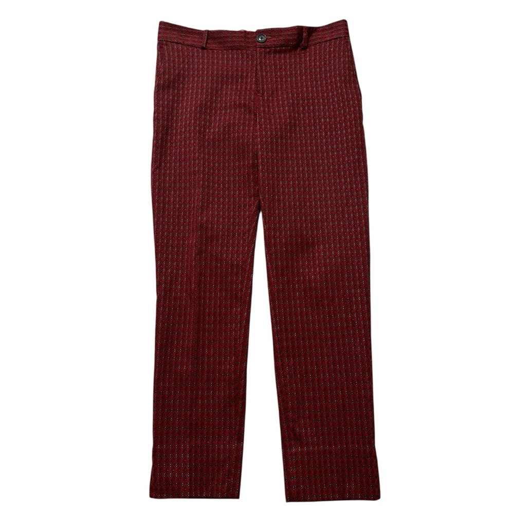 Banana Republic Dark Red/Black/Cream Foulard Print Straight Leg Flat Front Pant
